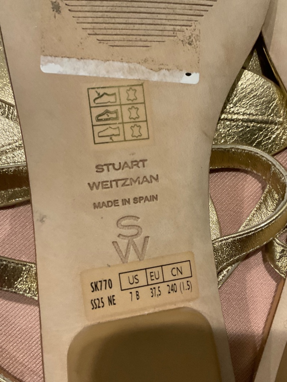Stuart Weitzman Paradise Sandals Gold Leather Size 7 - Picture 6 of 7